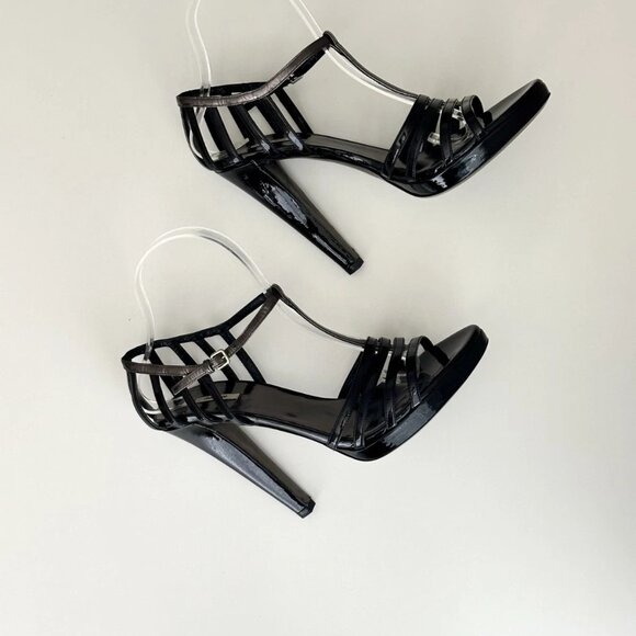 MIU MIU Black/Silver Patent Leather T-Strap Platform Sandals Heels Size 39 - Picture 7 of 14